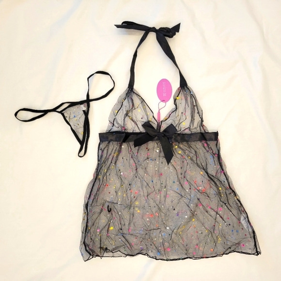 Avidlove metallic colorful stars sheer halter top and thong set size large - Picture 1 of 6